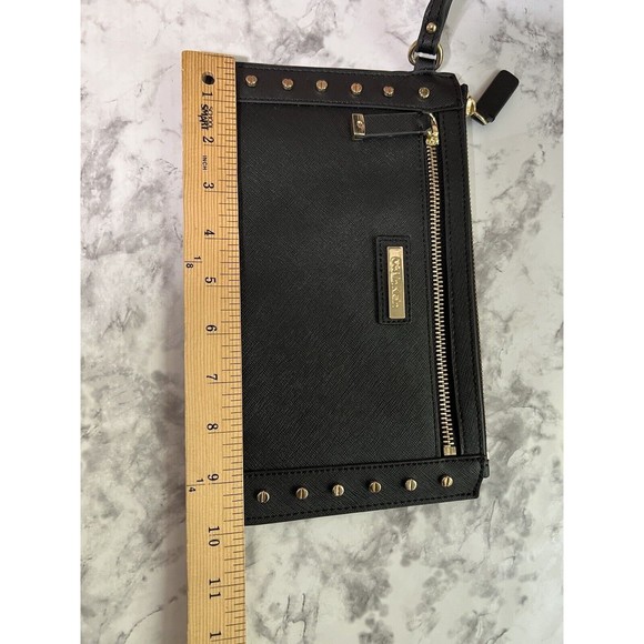 Calvin Klein Leather Studded Clutch Wristlet Handbag Black Gold Lined H3GG11WA - Picture 7 of 17